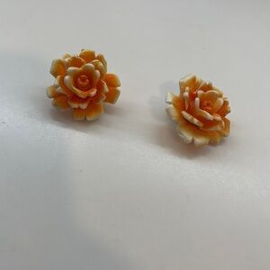 Vintage Orange Floral Clip On Earrings